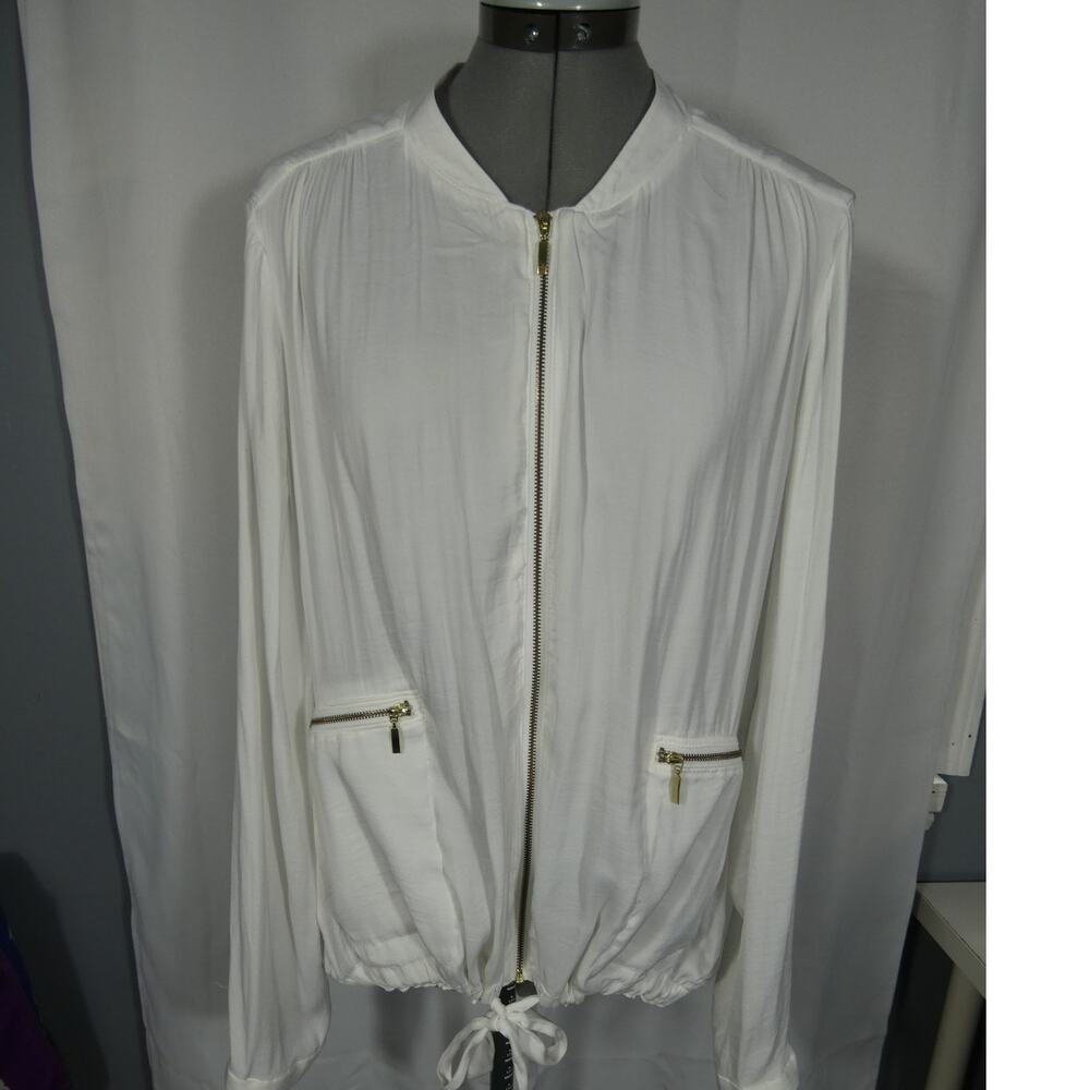 Liz Claiborne XL Ivory Lightweight Jacket Zip Closure Pockets Drawstring